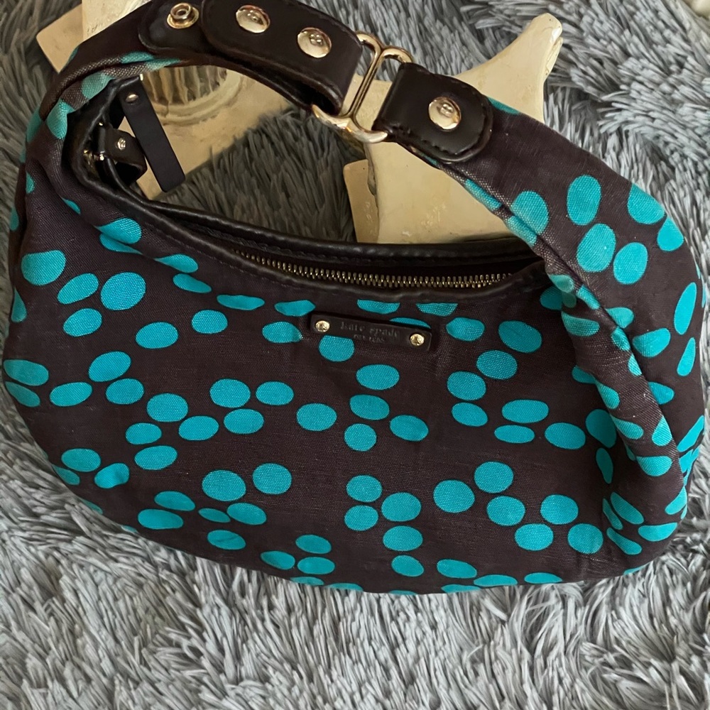 Kate Spade Stevie Brown with Teal dots handbag
